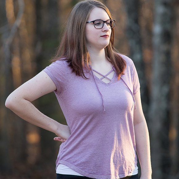 Derek Heart Purple Cross Neck Top NWOT Sizes S & L - Picture 2 of 2